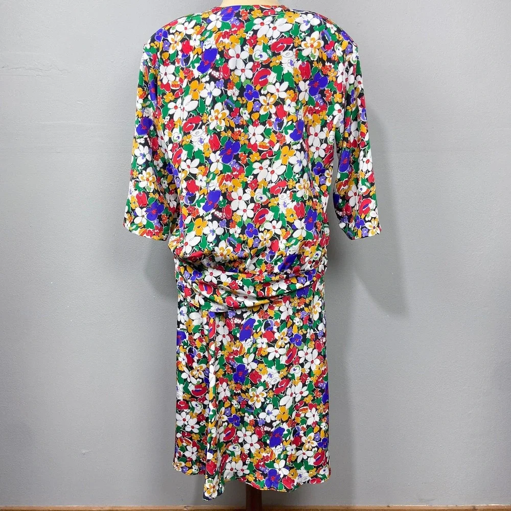 Vintage Cos Cob Floral Dress Size L Colorful Flowers Tie Waist Retro 2 Piece Set